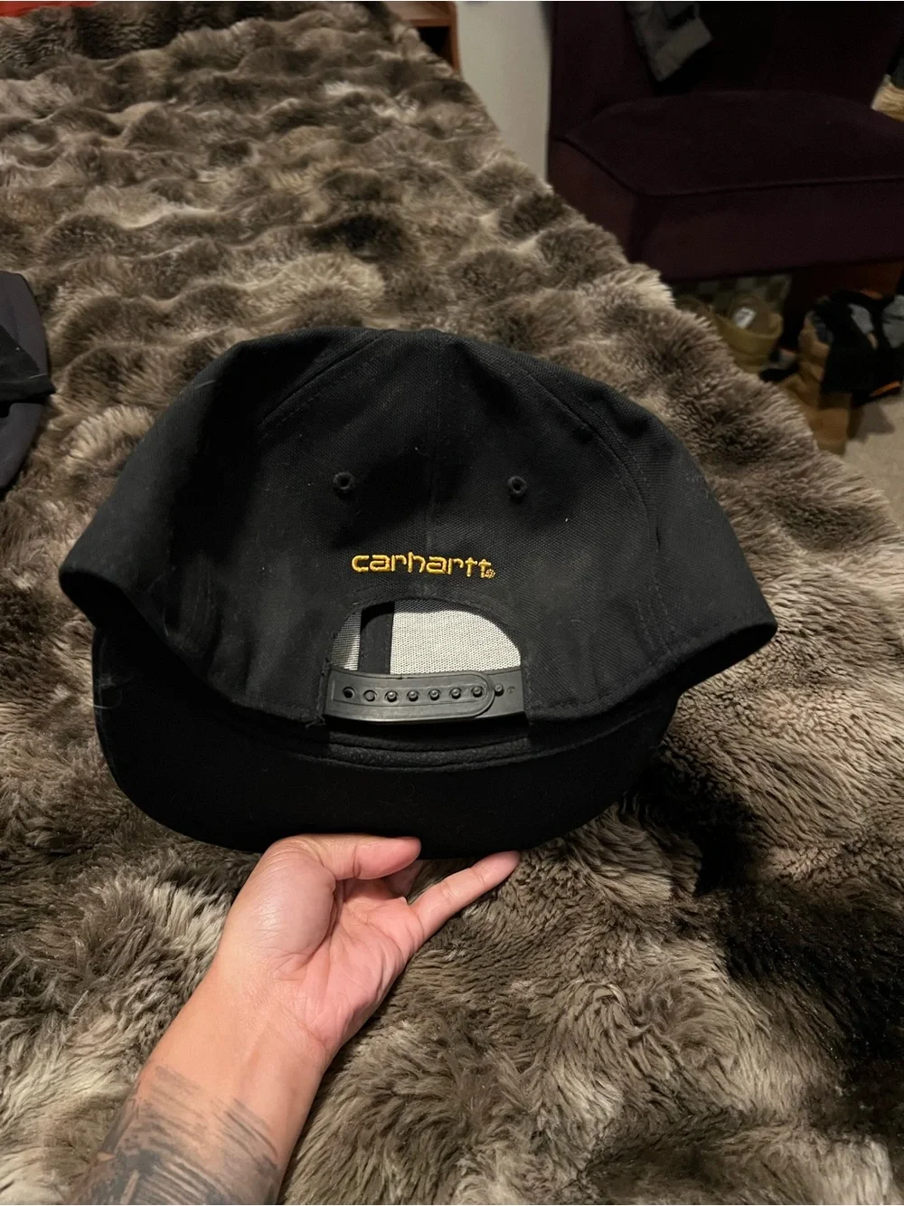 Carhartt Black Snapback Hat with Logo Patch